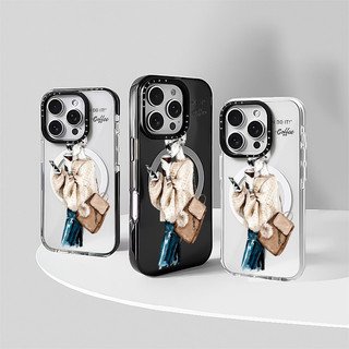 CASETIFY Kính Mát Cà Phê Cô Gái Vỏ Sạc Từ Tính Không Dây Tương Thích Cho IPhone11 12 13 14 15 16 Pro Max Cover 15 16 PLUS Silicon Mềm Trong Suốt Ốp Lưng Chống Sốc