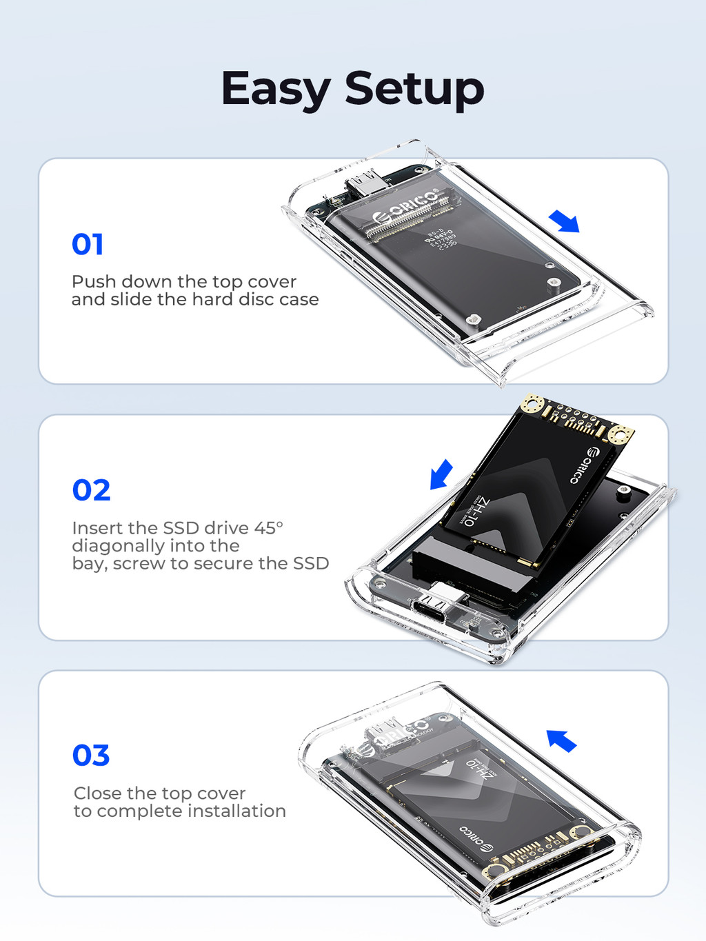 Orico mSATA SSD Vỏ USB 3.1 5Gbps SATA sang Type C SSD HDD Tương thích ...