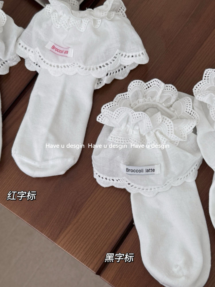 Have u desgin Tất Ren Trắng Tất Giữa Ống Nữ Cotton Nguyên Chất Phong Cách Mùa Xuân Mùa Hè Ba Lê Với Giày Tập Đức ins Phong Cách Hàn Quốc Tất Cọc