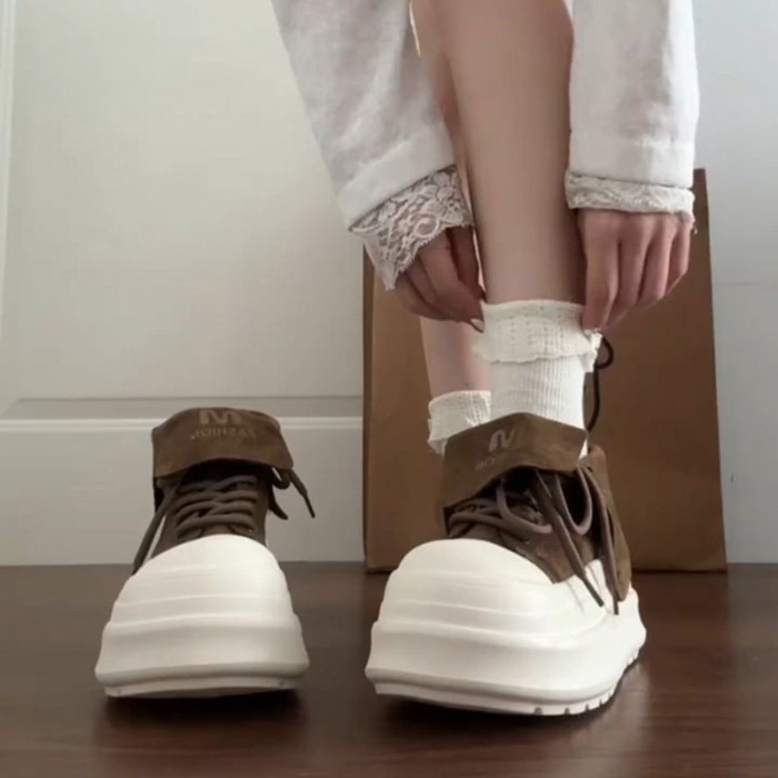 Giày cao cổ khổng lồ đẹp mắt, đế dày, nhỏ, tăng chiều cao dành cho nữ, giày thể thao và giải trí ph