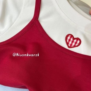 Áo thun cotton nguyên chất giả hai mảnh cho bé gái áo ngắn tay màu tương phản