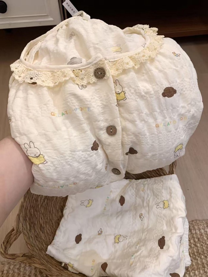 Bộ đồ ngủ in hình Miffy hoạt hình dễ thương Bộ đồ hai mảnh mặc ở nhà mềm mại và thoải mái