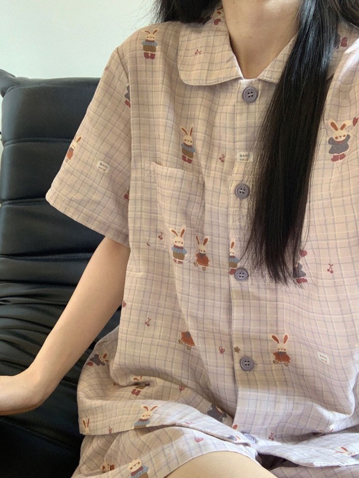 Korean Version Purple Bunny Pajamas Summer New Cloud Cotton Short-sleeved Shorts Home Clothes