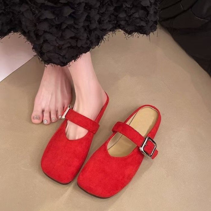 Baotou nửa dép nữ bên ngoài mặc phẳng Giày Birkenstock một chân giày nữ Mary Jane giày