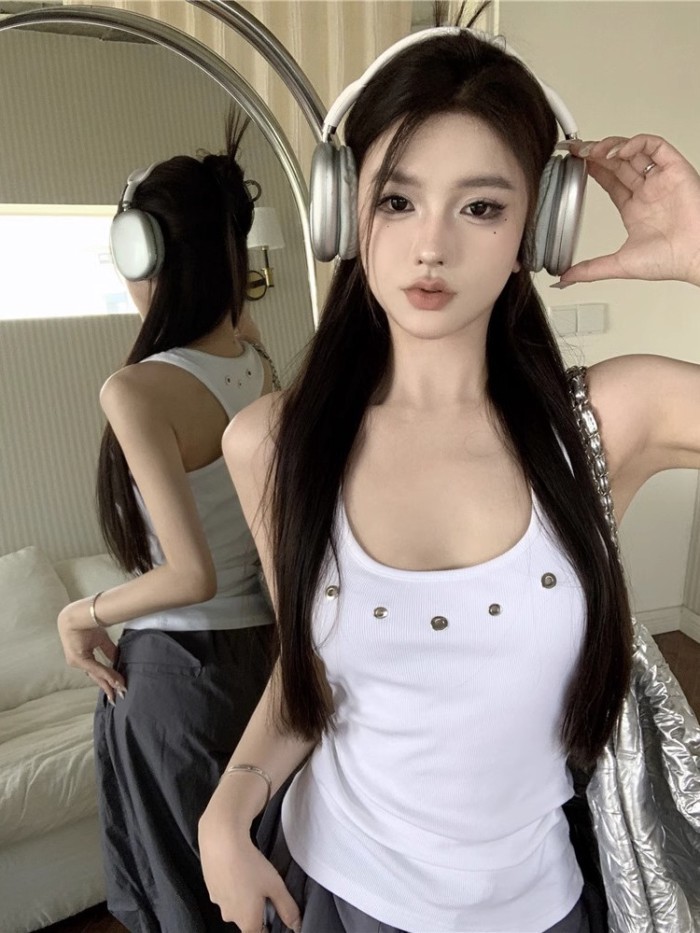 Áo yếm kiểu cổ điển màu đen kiểu Mỹ dành cho nữ mùa hè không tay vừa vặn bên trong để mặc bên ng