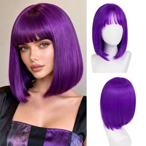 Ngoại Thương Tóc Giả Nữ Châu Âu Mỹ Thời Trang bobo Tóc Ngắn Qi Nổ Sáng Tím Mặt Sửa Chữa Full Mũ Đội Đầu