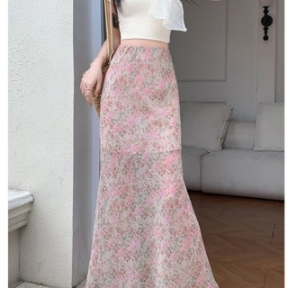 Người nổi tiếng mùa hè Váy dài màu hồng hoa Pháp mới của phụ nữ Váy đuôi cá eo cao thời trang và