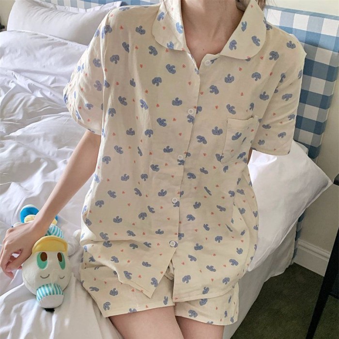 Korean Version Purple Bunny Pajamas Summer New Cloud Cotton Short-sleeved Shorts Home Clothes