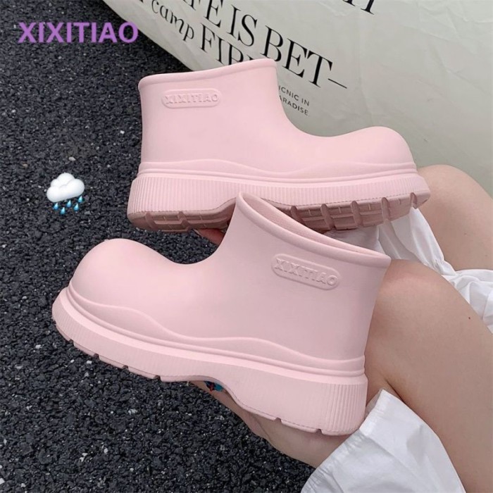 Thời Trang Mặc Ngoài Đế Dày Chống Trơn Trượt Giày Đi Mưa Giày Cao Su Chống Thấm Nước Màu Ống