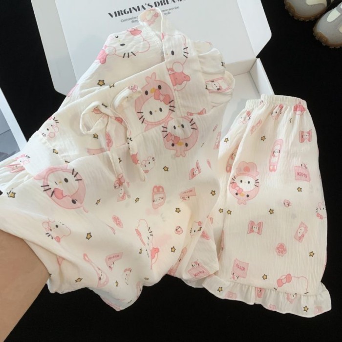 Bé Gái Áo Vest Bộ Đồ Ngủ Treo Áo Mùa Hè Dễ Thương Trẻ Em Quần Short Mỏng Công Chúa Phù Hợp Vớ
