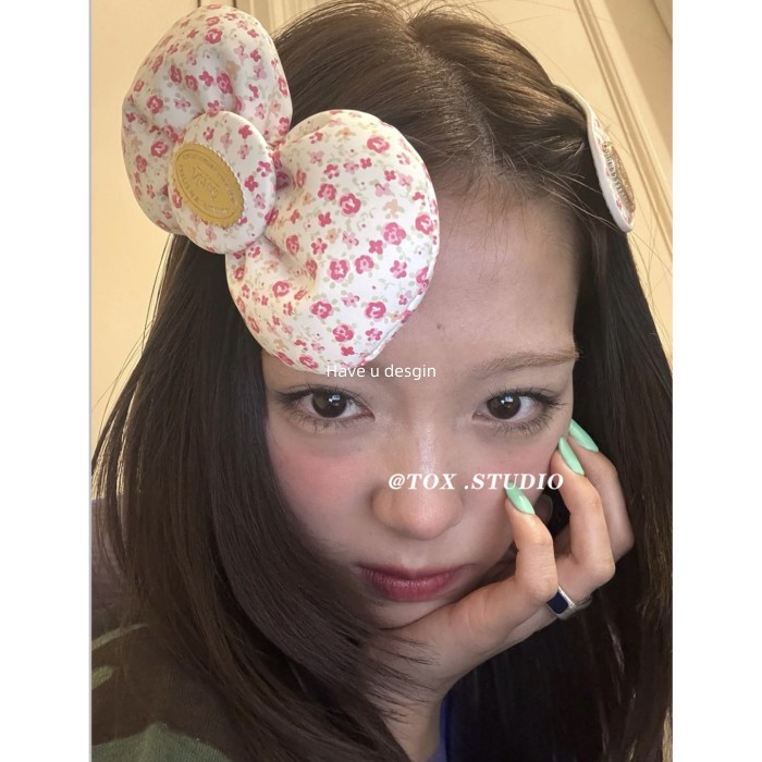 Have u desgin Blogger Cùng Phong Cách Phong Cách Hàn Quốc Hoa Pinch Nơ Đầy Cotton Hồng Dễ Thương Kẹp Tóc Cô Gái Nổ Kẹp