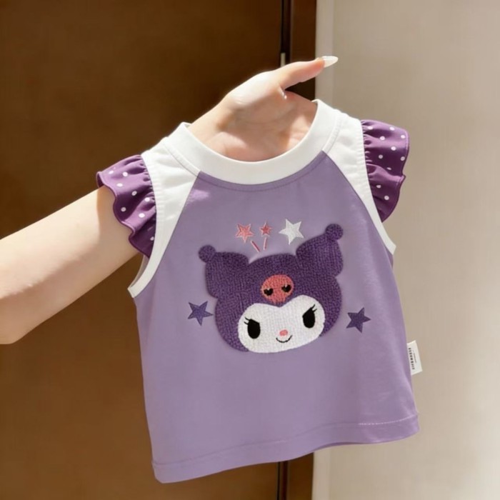 Áo thun cotton nguyên chất phong cách hoạt hình cho trẻ em và bé mùa hè phong cách mới bé gái dễ