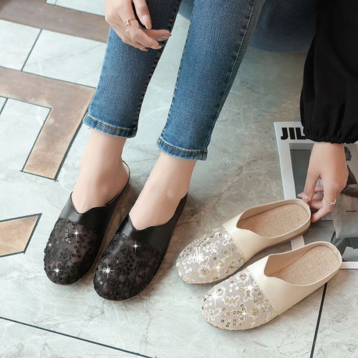 đôi dép xỏ ngón cho nữ mặc ngoài mùa hè dép lưới thời trang mới lười Baotou nửa kéo