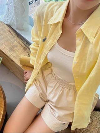 Áo sơ mi chống nắng cotton và lanh thêu cho nữ mùa xuân hè phong cách mới lười biếng dáng rộn