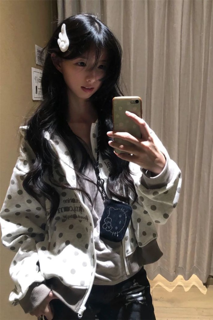 Màu Trơn Có Mũ Trùm Đầu Cho Nữ Mỹ Retro Chấm Bi Áo Rời Dây Kéo Cardigan Cổ Cho