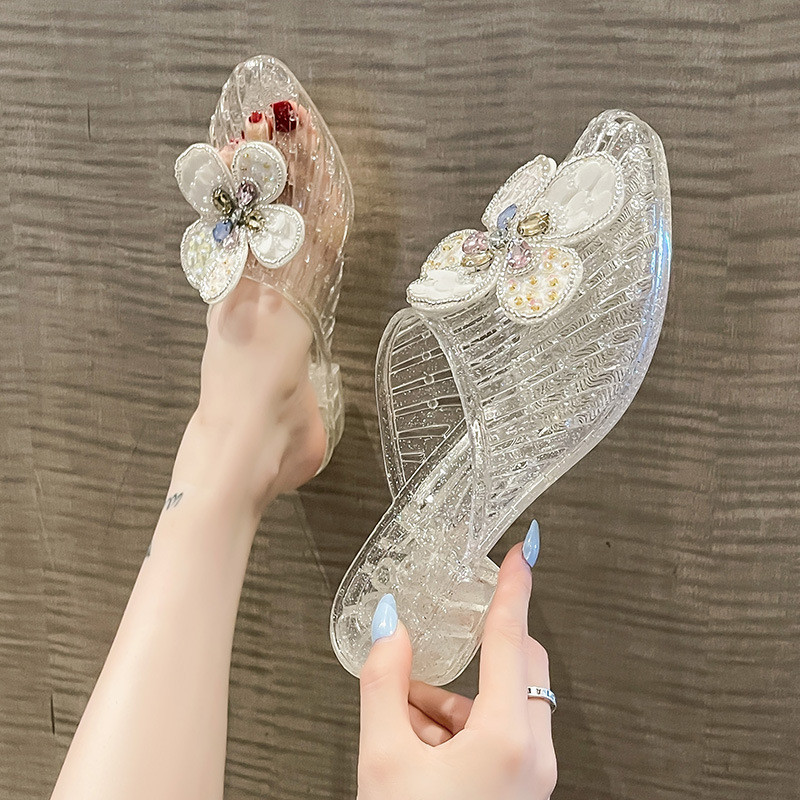 Giày thạch thời trang Phụ kiện hoa Dép trong suốt pha lê