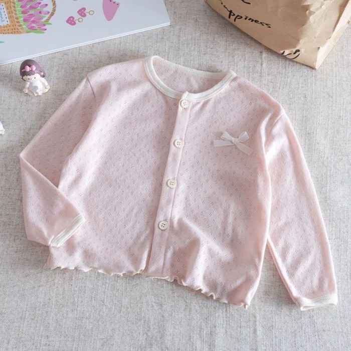 Bé Gái Áo Khoác Chống Nắng Cho Trẻ Sơ Sinh Hàn Quốc Điều Hòa Không Khí Áo Sơ Mi Cardigan Thân