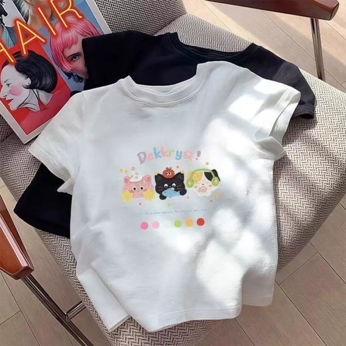 Girls Cute Cartoon Printed Short-sleeved T-shirt Summer New Style Girls Small And Medium-sized