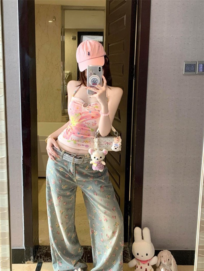Dopamine Dressing Girl Hot Girl Đính Cườm Yếm Mặc Màu Hồng Ngọt Ngào Kỳ Nghỉ Ống Áo Ngực Halt