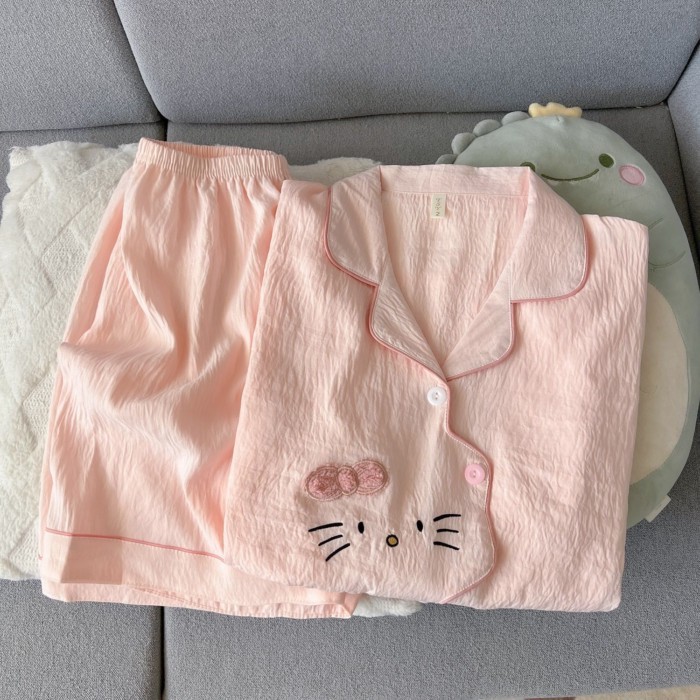 Bộ đồ ngủ cho nữ cotton mềm mại hình đám mây mới hình cún con dễ thương mùa hè ngắn tay mỏng