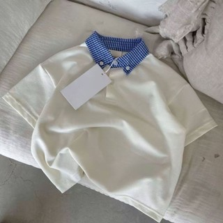 Áo sơ mi POLO ngắn tay nam nữ Thiết kế cổ sọc Áo thun mỏng tay lỡ trẻ em