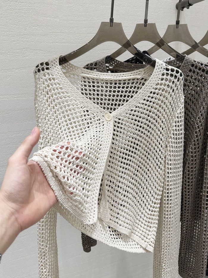 Áo len lưới rỗng áo cardigan dệt kim mỏng cho nữ mùa hè phong cách mới xếp lớp với váy treo c