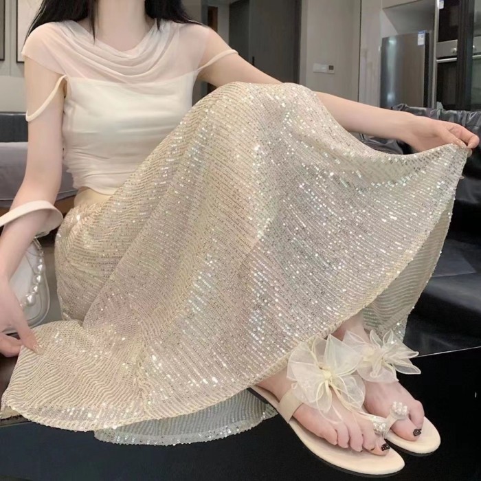 Váy lấp lánh sáng bóng cho nữ váy ô eo cao co giãn