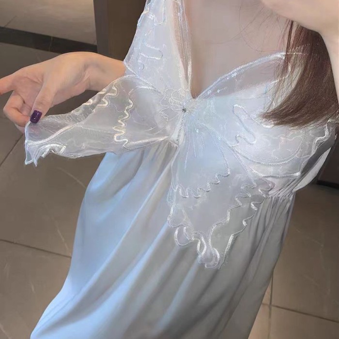 Váy Ngủ Mùa Hè Gợi Cảm Phong Cách Mới Miếng Lót Áo Ngực Băng Lụa Thắt Nơ Suspender Bướm Bộ Đồ