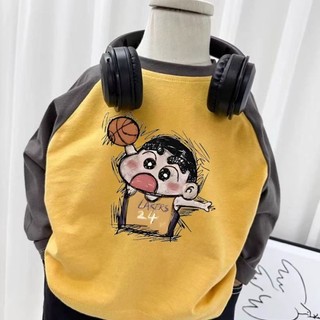 Áo thun bé trai mùa xuân thu mới dài tay mùa thu cotton nguyên chất cổ tròn đáy áo sơ mi đáy pho
