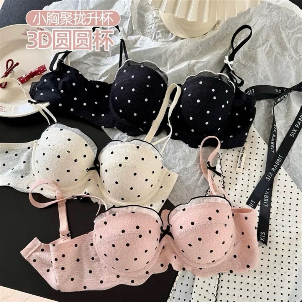 Áo ngực có nơ và chấm bi, phong cách ngọt ngào cho nữ, giúp bộ ngực nhỏ nhìn lớn hơn, không dùng vòng thép và chống chảy xệ.