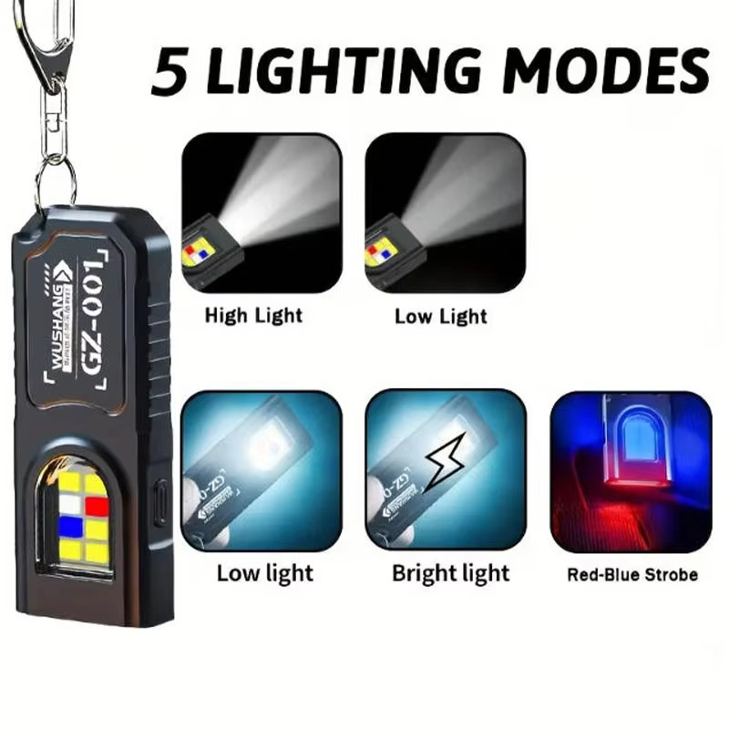 Đèn Pin Mini LED COB Móc Khóa Sạc USB, Chống Thấm Nước - Phù Hợp Cho Cắm Trại và Bỏ Túi Tiện Lợi