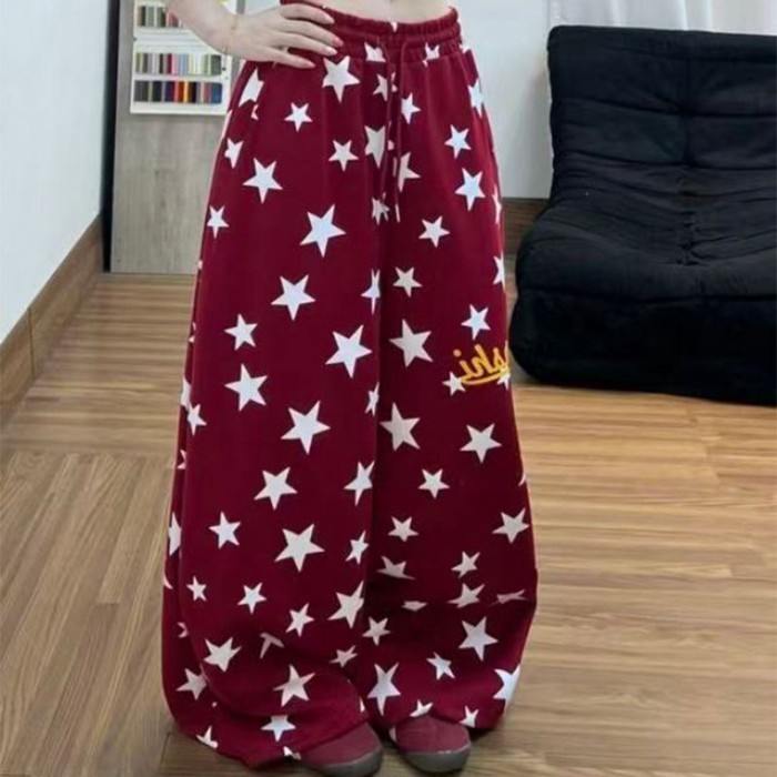 Retro American Style Lazy Star Printed Casual Pants For Women Summer New Loose Slimming High