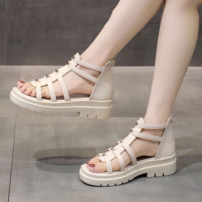 Mùa hè Hàn Quốc mới giày cao gót đế dày đế bánh sandal hở mũi kiểu La Mã thời trang dành cho nữ