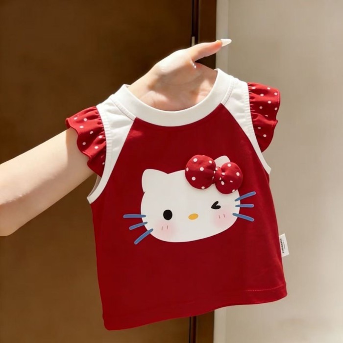 Summer New Style Girls Pure Cotton Cartoon Style T-shirt Children's Cute Sleeveless Printed V