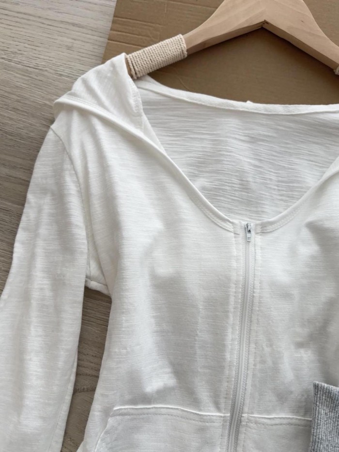 Thiết Kế Cổ Chữ V Ôm Vừa Vặn Nguyên Chất Cotton Dài Tay Cardigan Nữ Đầu Thu Thời Trang Mới Ôm