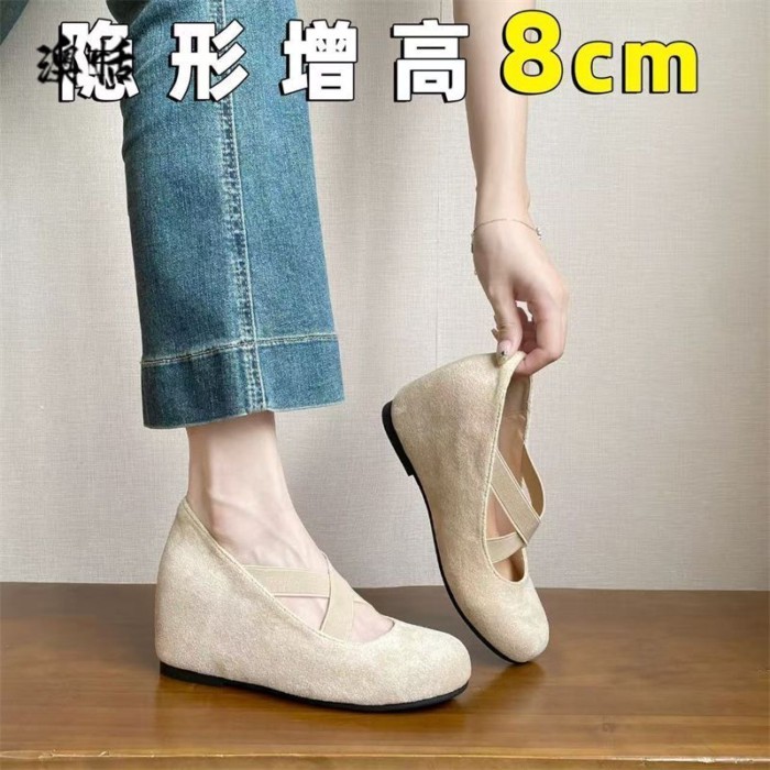 8CM nhỏ tăng chiều cao giày múa ba lê dây đeo chéo mũi tròn giày cho phụ nữ có váy miệng nông Mary