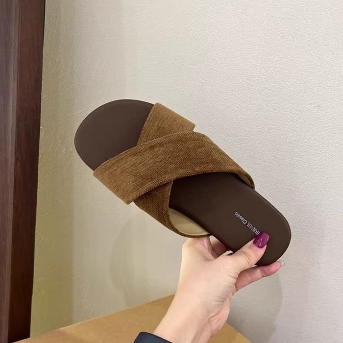 Dây Đeo chéo Dép Lanh Nữ Mùa Hè Áo khoác ngoài Retro Thường Ngày Kỳ Nghỉ Đi Biển Đế Bằng