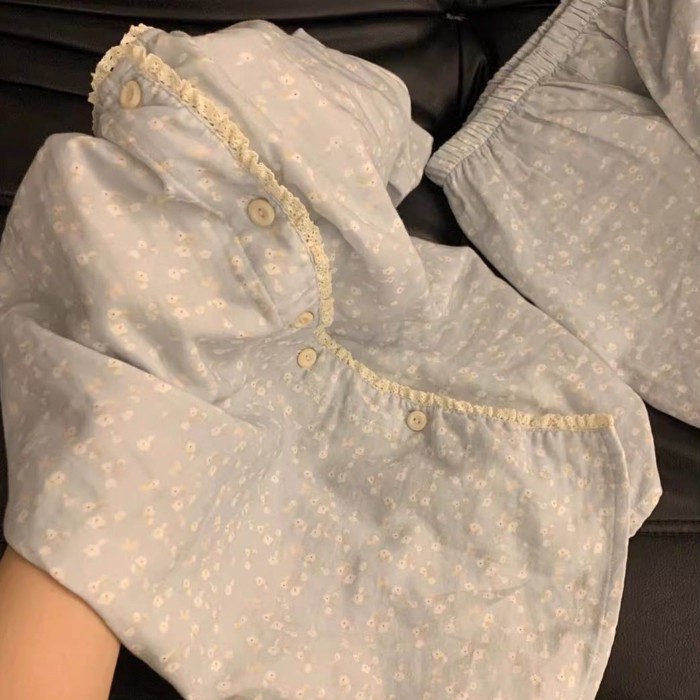 Bộ đồ ngủ ngắn tay họa tiết hoa phong cách ngọt ngào dành cho nữ quần short mặc ở nhà rộng rã