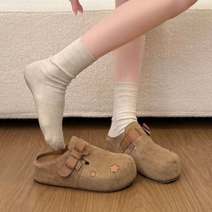 đôi dép nửa trong Birkenstock tăng chiều cao bên trong dành cho phụ nữ có nút thắt nơ bên ngo