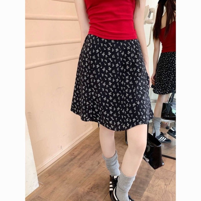 French Black Floral Skirt For Women, Hip-covering, Age-reducing Midi Skirt, Large Size, Tempe