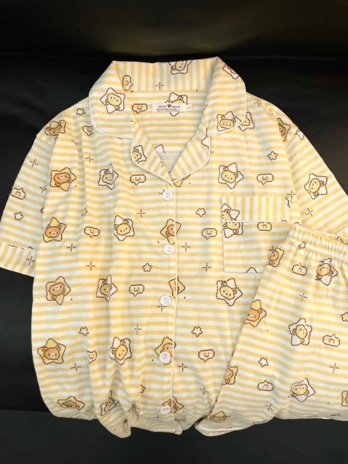Striped Star Rilakkuma Pajamas For Women Summer New Short-sleeved Shorts Japanese Student Hom