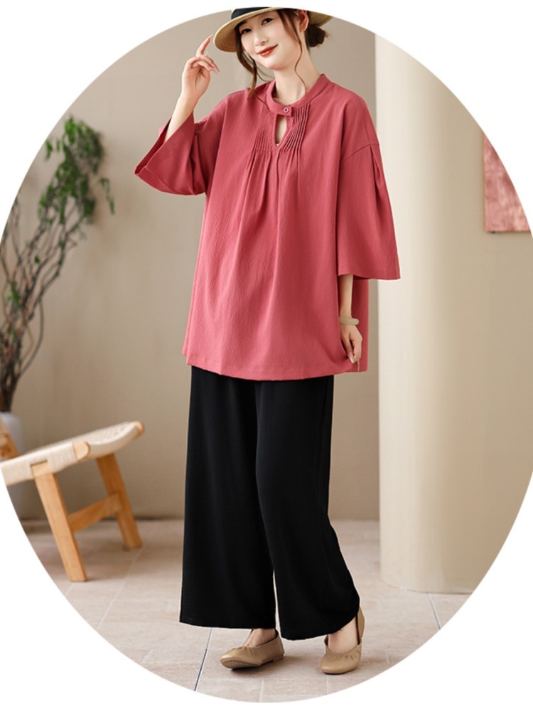 Oladivi Plus Size Thời Trang Nữ Áo Sơ Mi Tay Ngắn Dáng Rộng Áo Mùa Hè Top Blusas 1923 D070