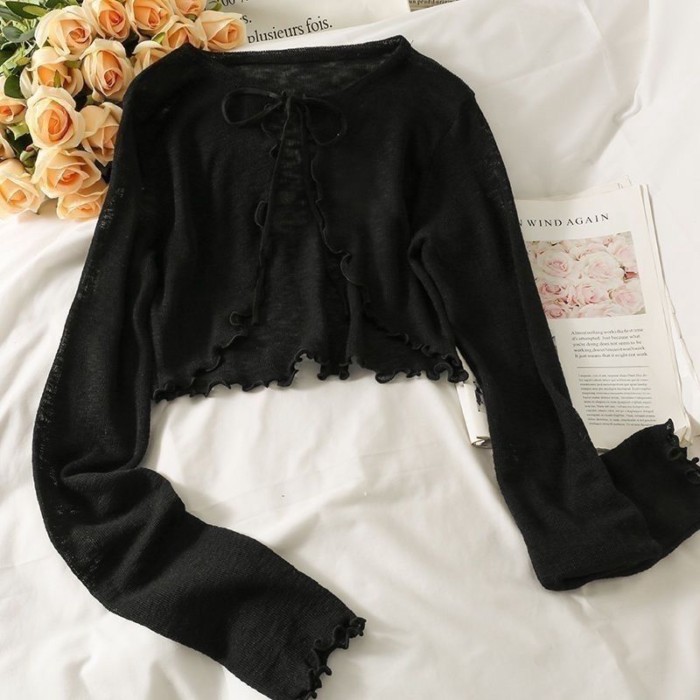 French Style Scheming Shawl Summer Sun Protection Cardigan Outer Shirt Women's Short Style Wit