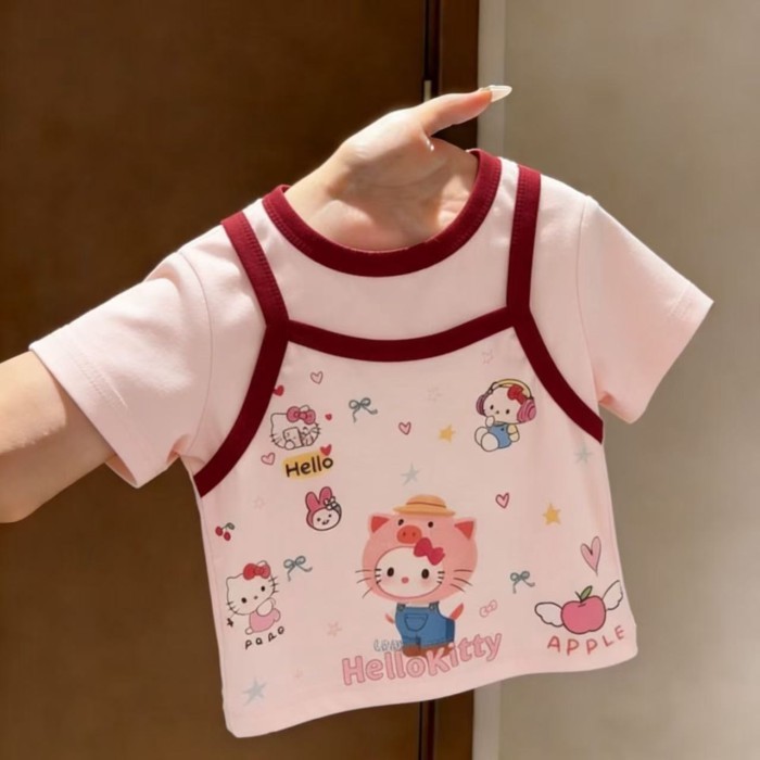 Summer New Style Girls Cartoon Style Short-sleeved T-shirt Pure Cotton Children's Clothing Ba