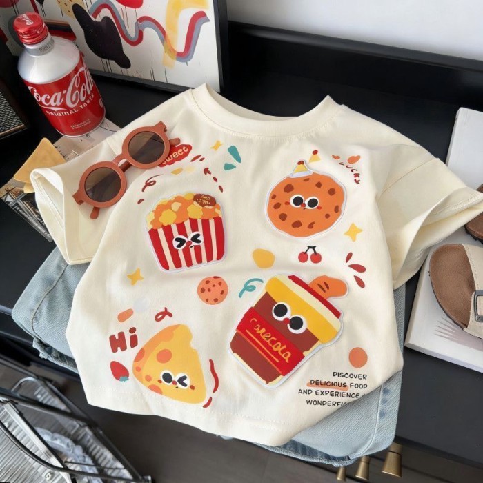Summer New Style Children's Short-sleeved Doll Cartoon Children's Style Loose Summer T-shirt F