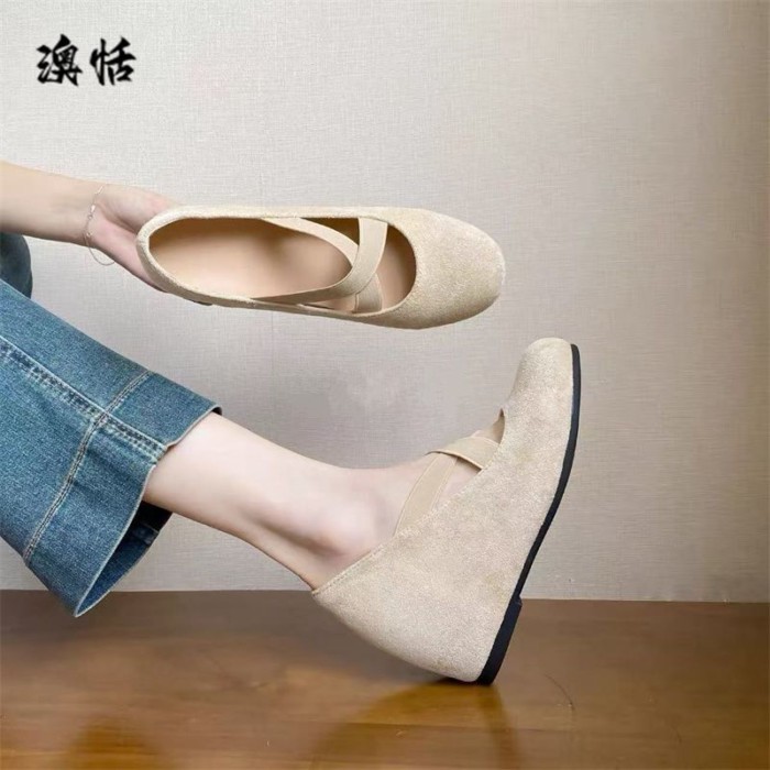 8CM nhỏ tăng chiều cao giày múa ba lê dây đeo chéo mũi tròn giày cho phụ nữ có váy miệng nông Mary