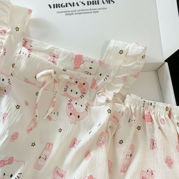 Bé Gái Áo Vest Bộ Đồ Ngủ Treo Áo Mùa Hè Dễ Thương Trẻ Em Quần Short Mỏng Công Chúa Phù Hợp Vớ