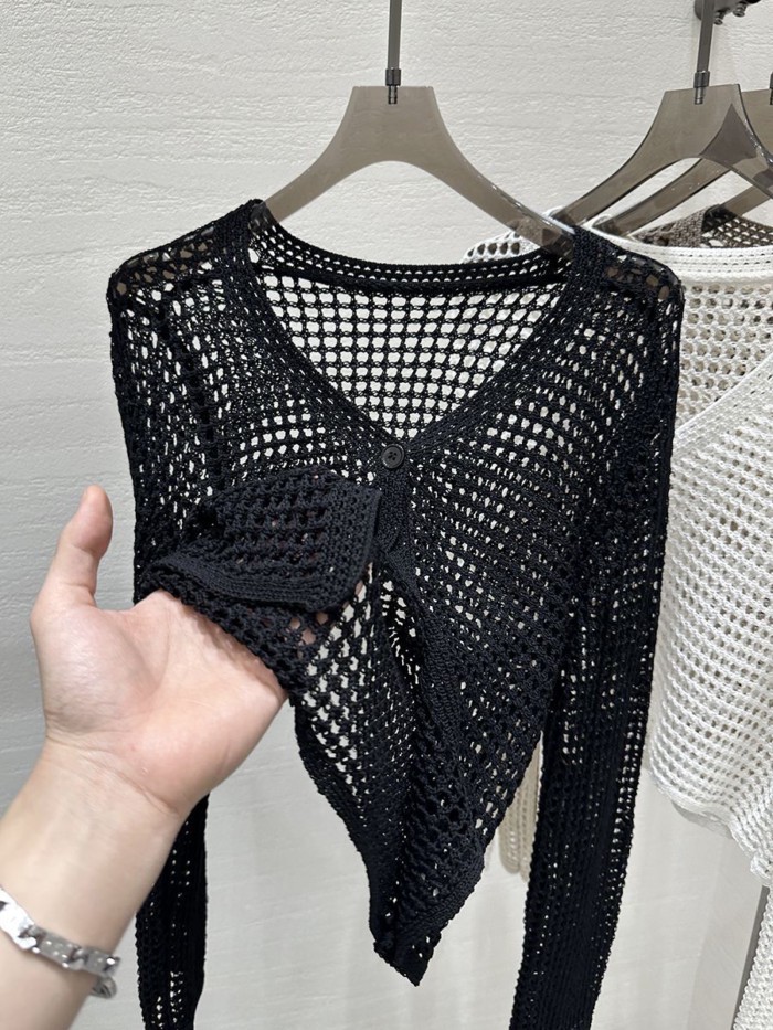 Áo len lưới rỗng áo cardigan dệt kim mỏng cho nữ mùa hè phong cách mới xếp lớp với váy treo c