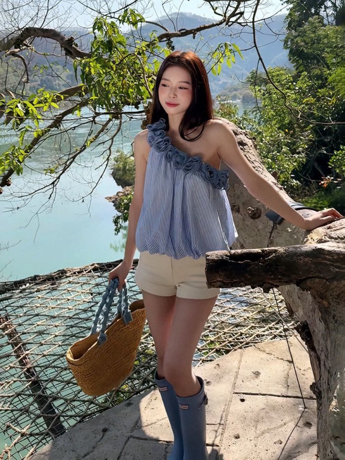 Áo vest không tay hoa ba chiều theo phong cách khu nghỉ dưỡng bên bờ biển màu trắng dành cho