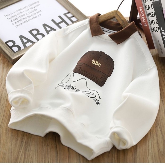 Áo polo đẹp trai cho bé trai thu đông, kiểu hoạt hình casual mới, thiết kế tay dài
